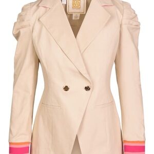 Elegant Cream Blazer with Pink Cuff Details